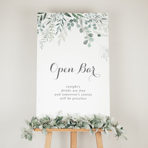 Minimalist Greenery Eucalyptus Wedding Open Bar  Poster