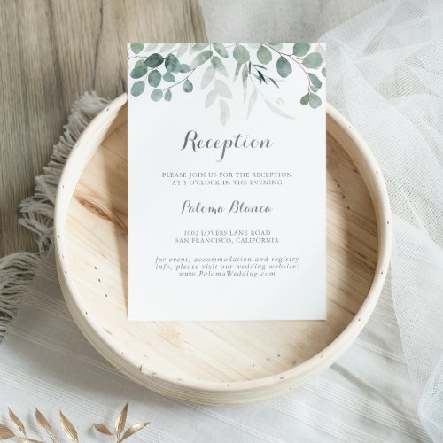 Minimalist Greenery Eucalyptus Wedding Reception Enclosure Card