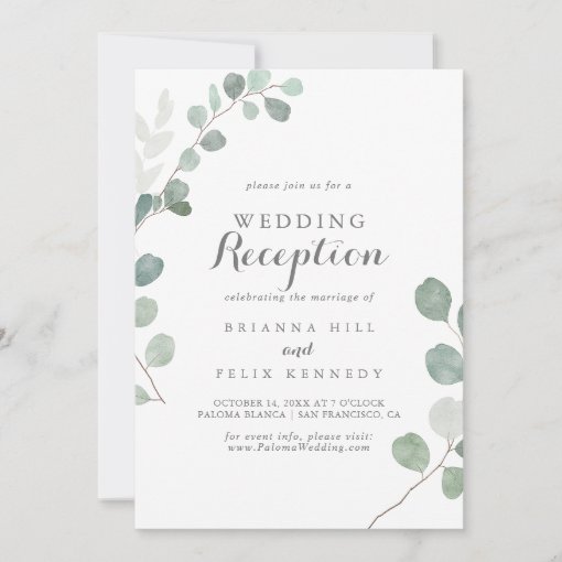 Minimalist Greenery Eucalyptus Wedding Reception Invitation | Zazzle