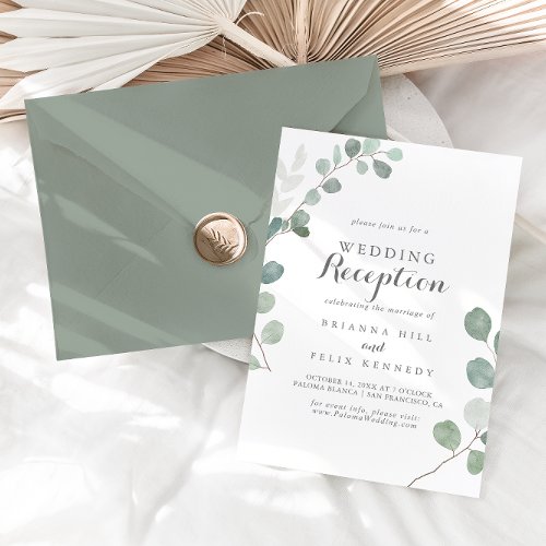 Minimalist Greenery Eucalyptus Wedding Reception Invitation