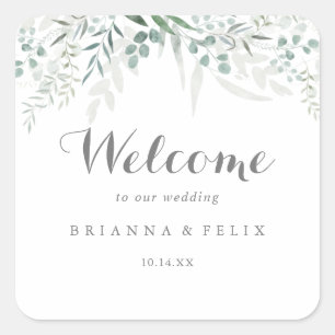 Minimalist Greenery Eucalyptus Wedding Welcome Square Sticker
