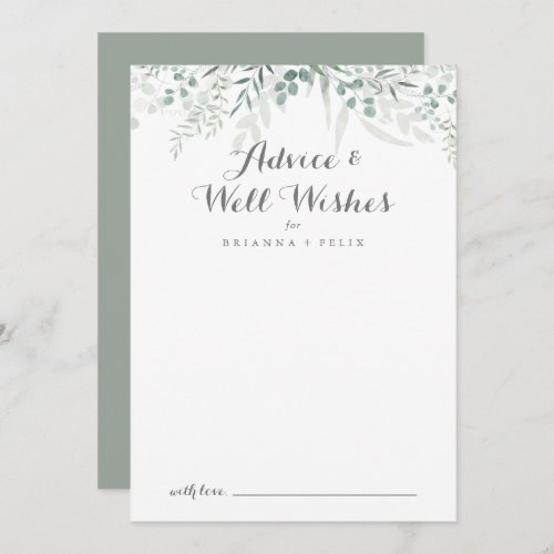Minimalist Greenery Eucalyptus Wedding Well Wishes Advice Card