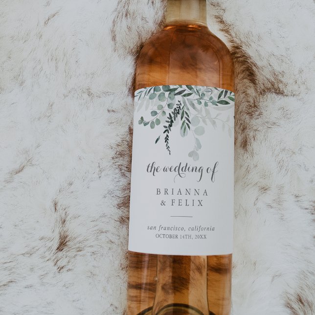 Minimalist Greenery Eucalyptus Wedding Wine Labels (Creator Uploaded)