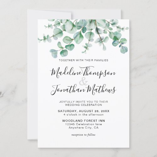 Minimalist Greenery Floral Eucalyptus Wedding Invitation