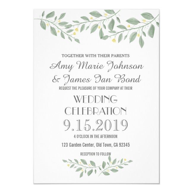 Minimalist Greenery Floral Wedding Invitations