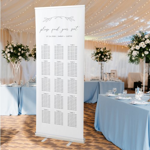 Minimalist Greenery Floral Wedding Seating Chart Retractable Banner
