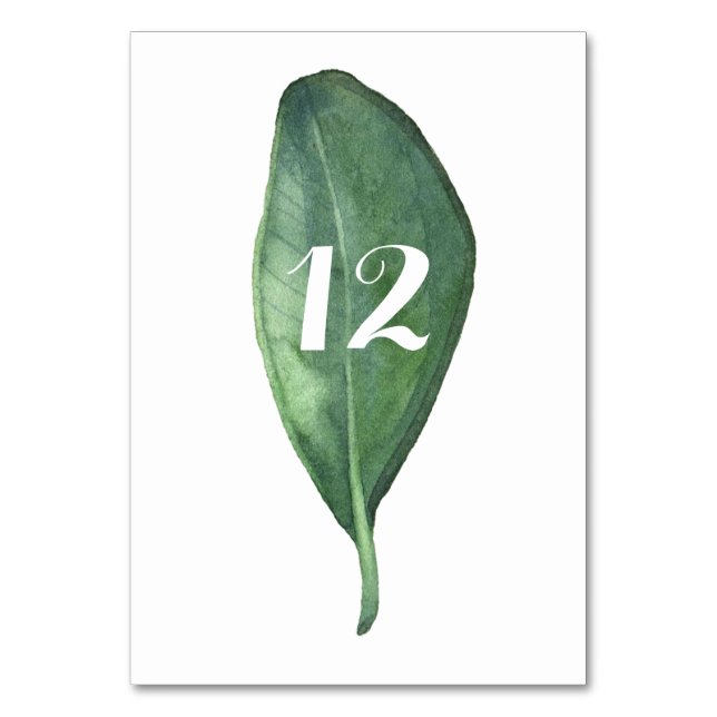 Minimalist Greenery Foliage Green Leaf Table Numbe Number (Front)