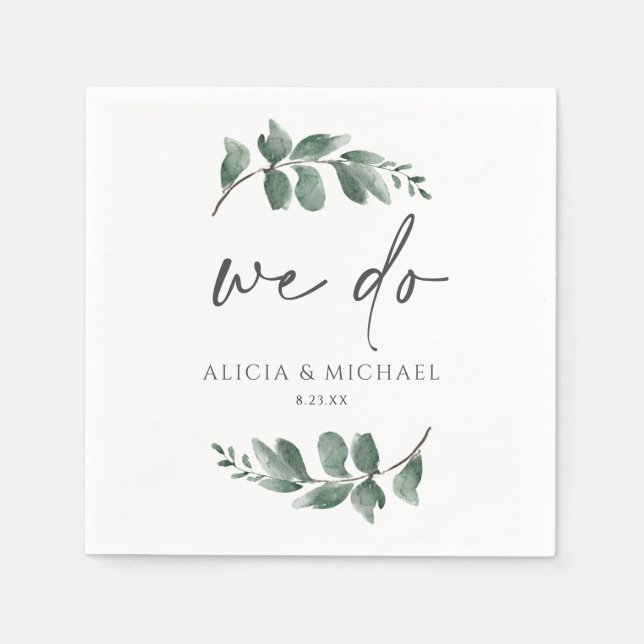 Minimalist Greenery Foliage Handwriting Wedding Napkins (Front)