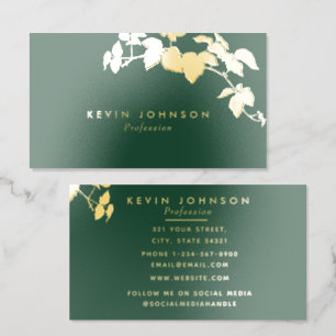 Minimalist Greenery Foliage Metallic Gold Foil Business Cards