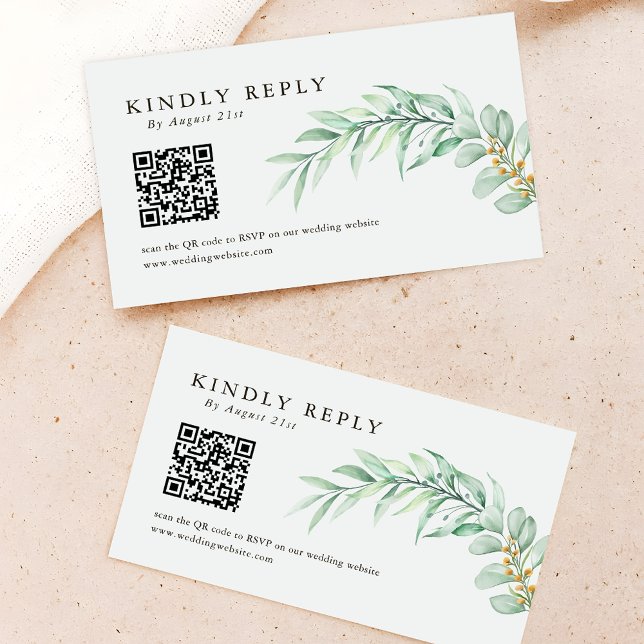 Minimalist Greenery Foliage QR CODE Wedding RSVP  Note Card (Creator Uploaded)