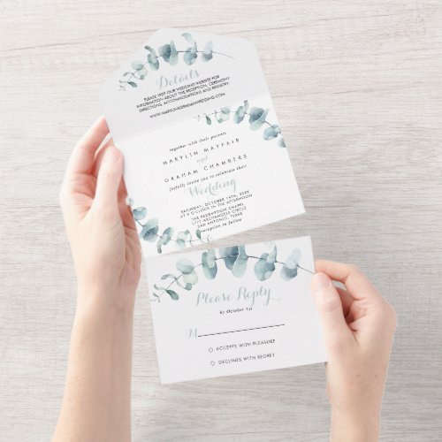 Minimalist Greenery Foliage Wedding  All In One Invitation