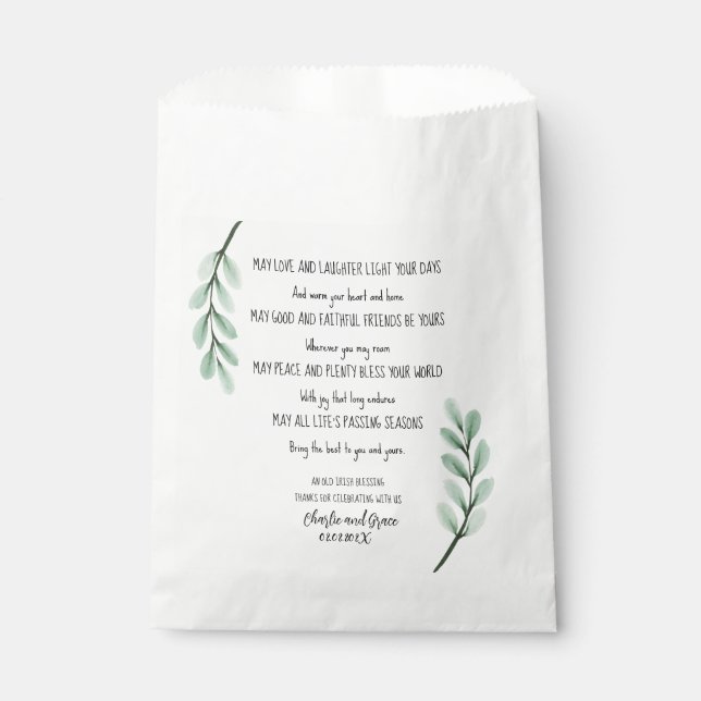 Minimalist Greenery Irish Blessing Favor Bag (Front)