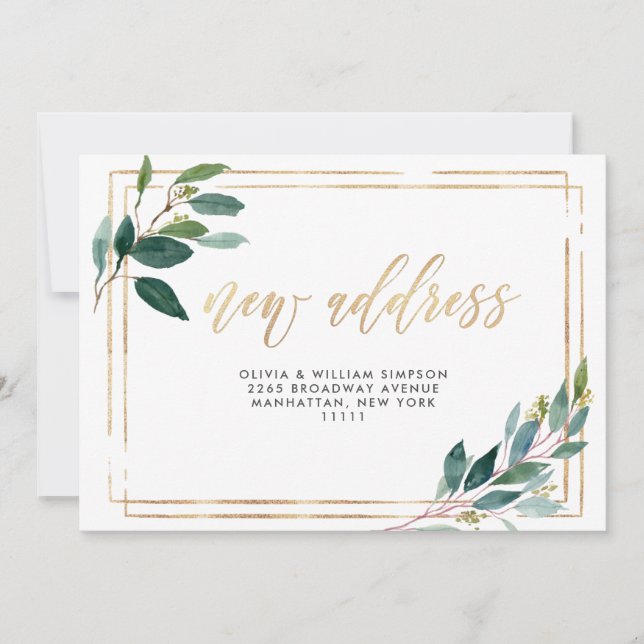 Minimalist Greenery Moving Announcement Card (Front)