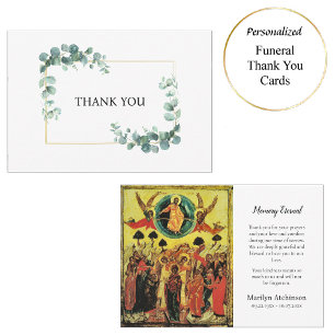 Minimalist Greenery Orthodox Christian Funeral     Thank You Card
