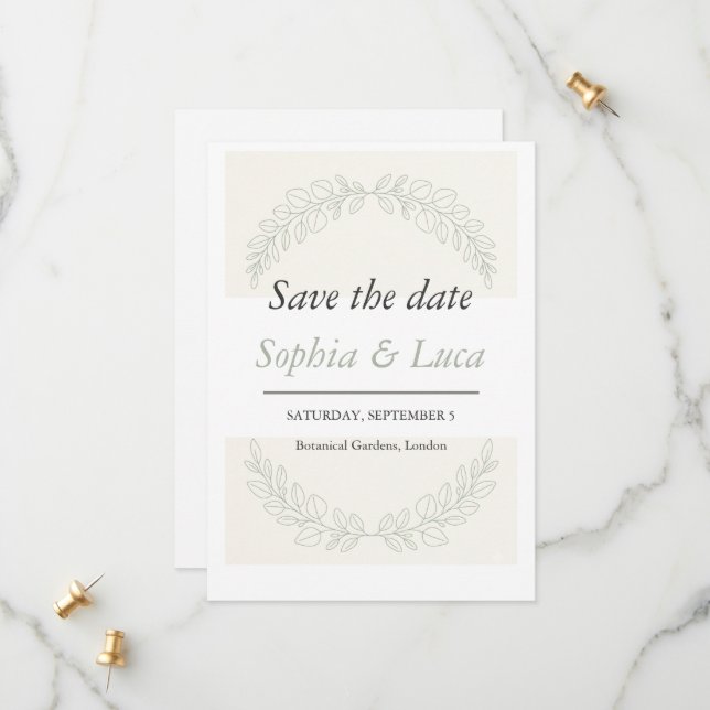 Minimalist Greenery Save the Date Card (Front/Back In Situ)