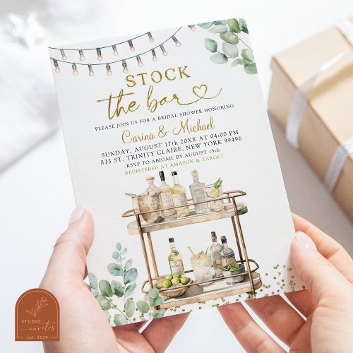 Minimalist Greenery Stock the Bar Couples Shower Invitation