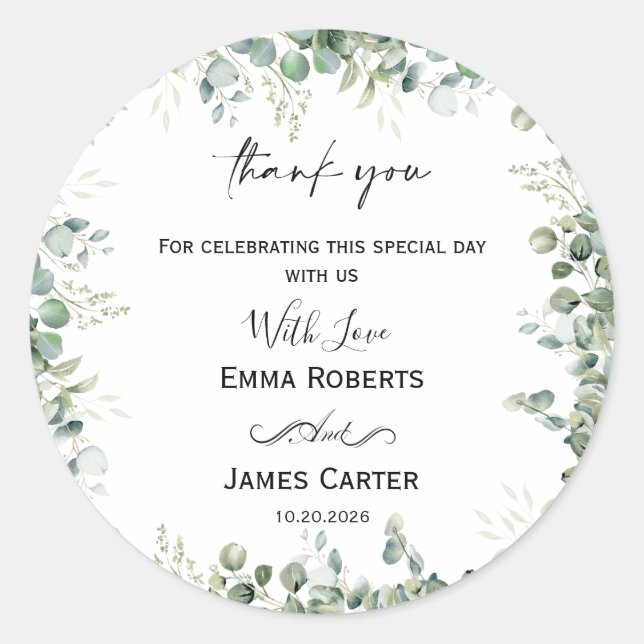 Minimalist Greenery Thank You Round Sticker (Front)