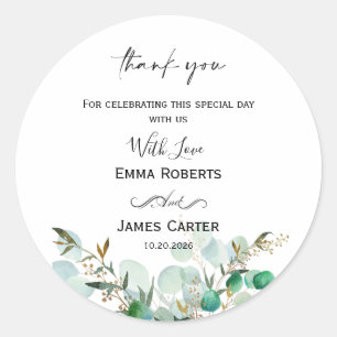 Minimalist Greenery Thank You Round Sticker