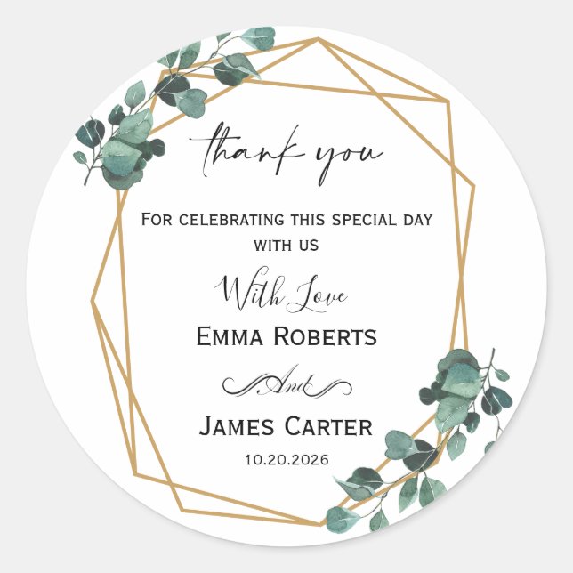 Minimalist Greenery Thank You Round Sticker (Front)