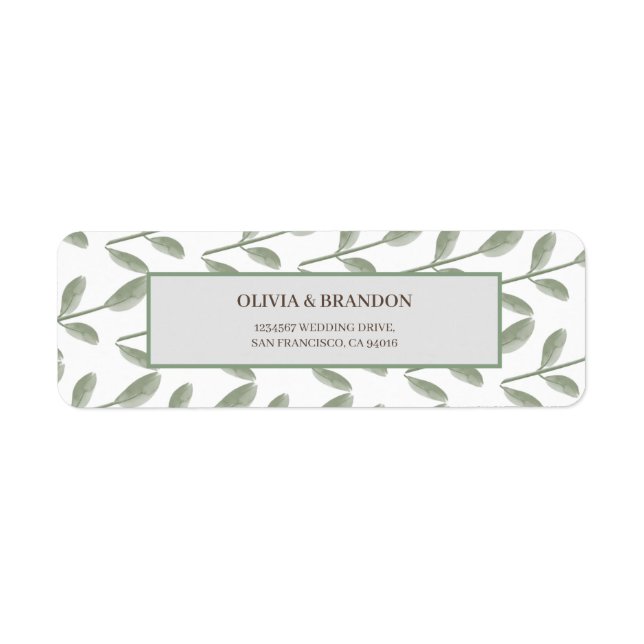 Minimalist Greenery Watercolor Foliage Wedding Label (Front)