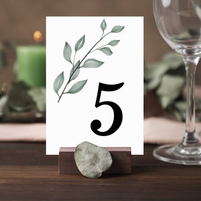 Minimalist Greenery Wedding Table Number Card (Creator Uploaded)