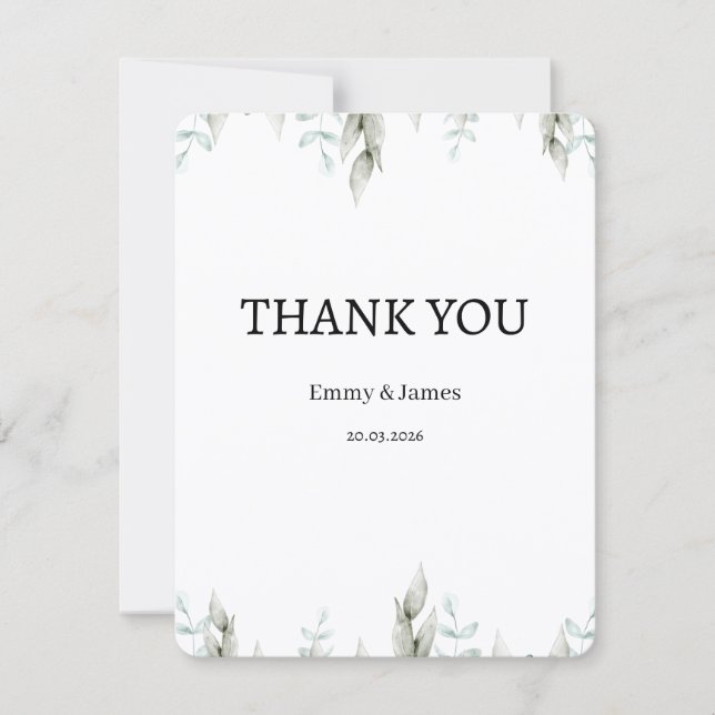 Minimalist Greenery Wedding Thank You Card (Front)