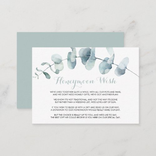 Minimalist Greenery White Honeymoon Wish   Enclosure Card