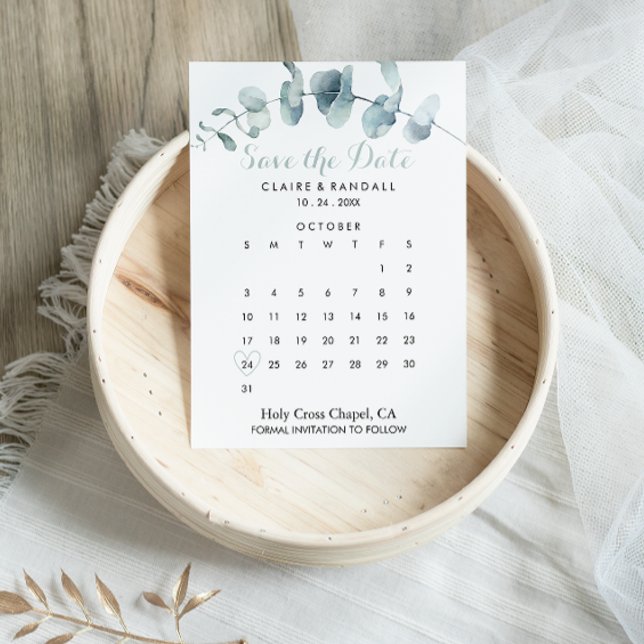 Minimalist Greenery White Save the Date Calendar (Creator Uploaded)