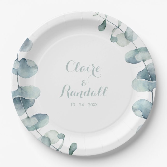 Minimalist Greenery White Wedding Paper Plate (Front)