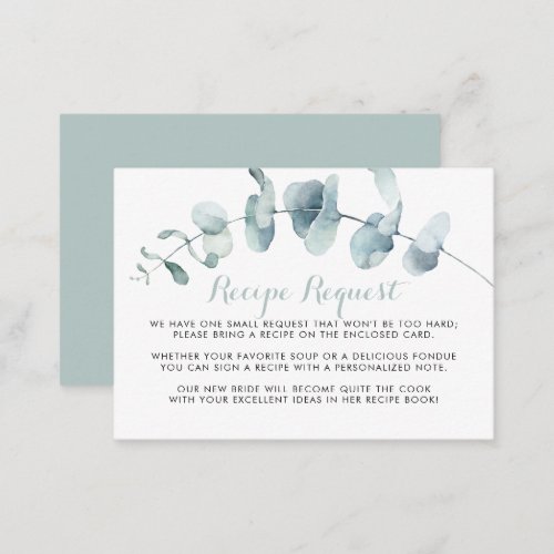 Minimalist Greenery White Wedding Recipe Request  Enclosure Card
