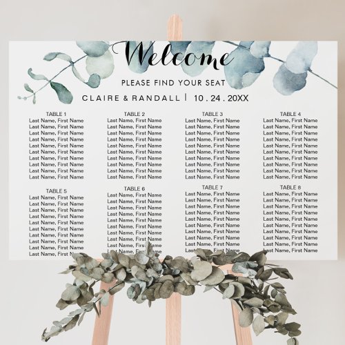 Minimalist Greenery White Wedding Seating Chart Foam Board