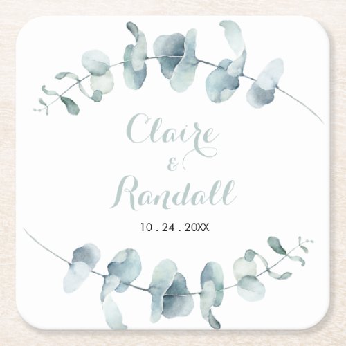 Minimalist Greenery White Wedding  Square Paper Coaster