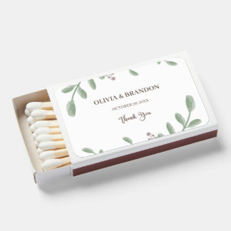 Minimalist Greenery with Watercolor Floral Wedding Matchboxes
