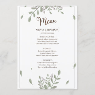 Minimalist Greenery with Watercolor Floral Wedding Menu