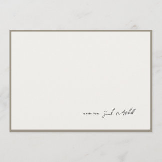 Minimalist Greige Border Personalized Script Note Card