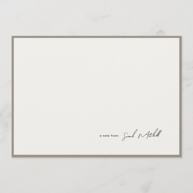 Minimalist Greige Border Personalized Script Note Card (Front)