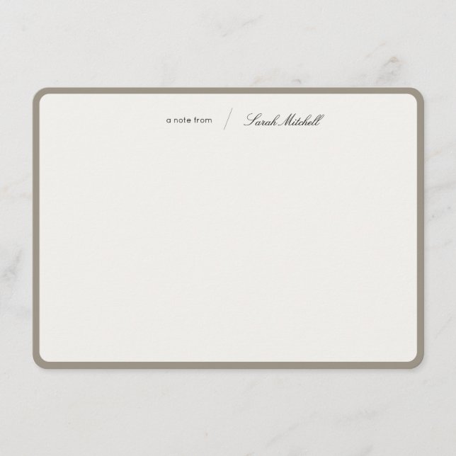 Minimalist Greige Personalized Script Rounded Note Card (Front)