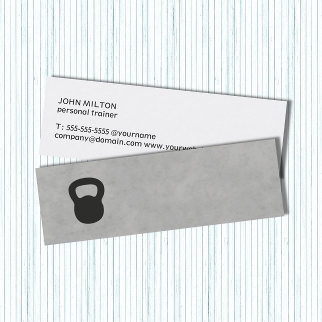 Minimalist Grey Black Kettle Bell Personal Trainer Mini Business Card (Creator Uploaded)