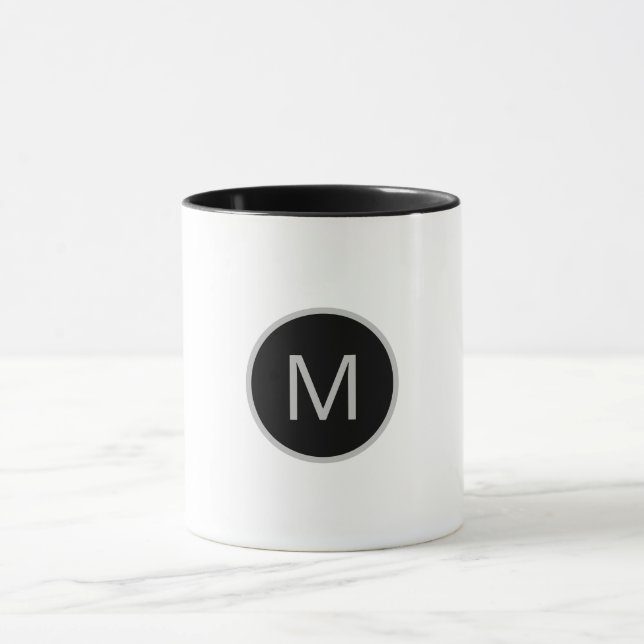 Minimalist Grey Black Round Monogram Mug (Center)