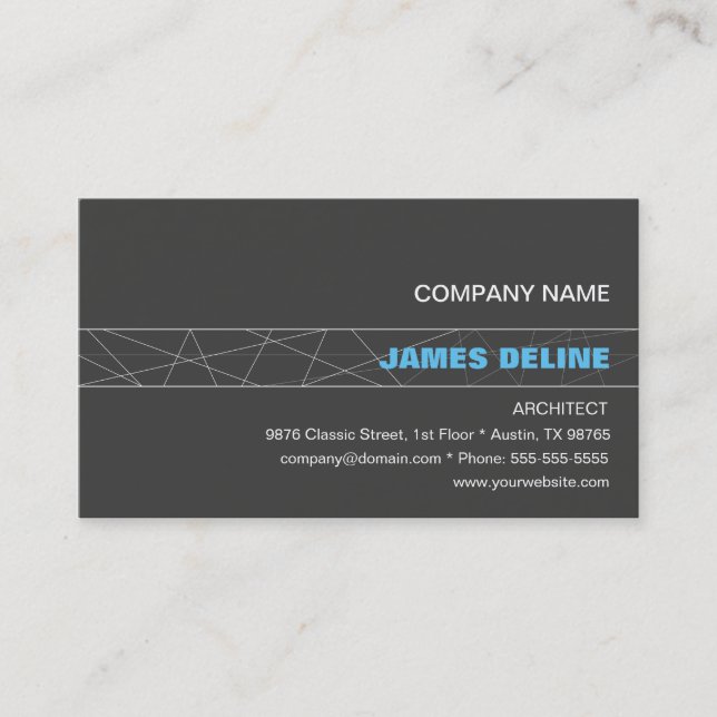 Minimalist Grey Blue Architect Business Card (Front)
