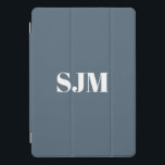 Minimalist grey blue custom monogram initials iPad pro cover<br><div class="desc">Minimalist Custom grey / blue,  slate grey and white monogram initials name modern elegant personalized iPad Pro Cover</div>