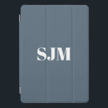 Minimalist grey blue custom monogram initials iPad pro cover<br><div class="desc">Minimalist Custom grey / blue,  slate grey and white monogram initials name modern elegant personalized iPad Pro Cover</div>