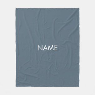 Minimalist grey blue custom name text monogram fleece blanket