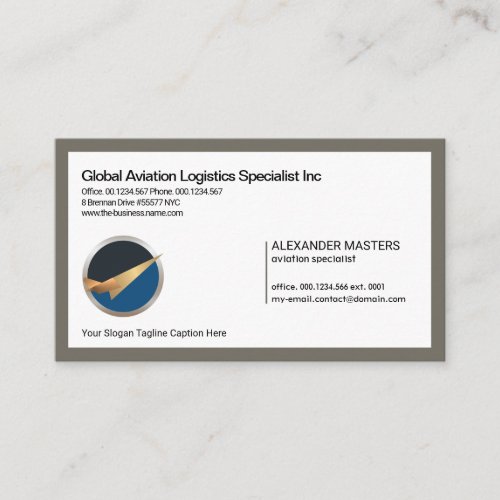 Minimalist Grey Border Frame Aviation Pilot Business Card