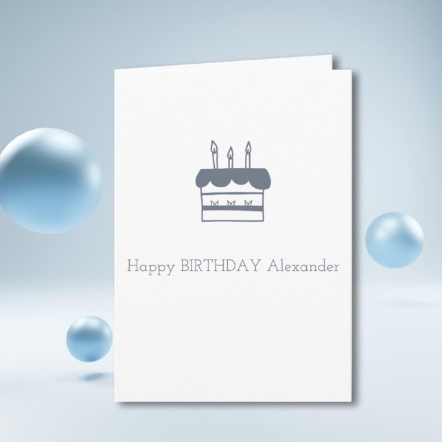 Minimalist Grey Cake Personalized Happy Birthday Card (Creator Uploaded)