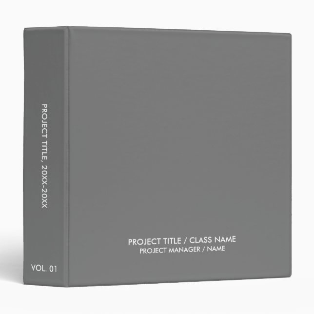 Minimalist grey custom class name project title 3 ring binder (Front/Spine)
