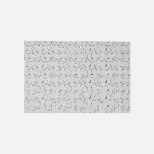 Minimalist Grey Elephant Doodle Pattern Nursery Rug (Front)