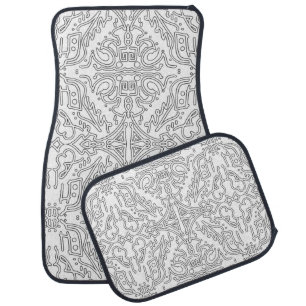 Minimalist Grey Floral Pattern Car Floor Mat