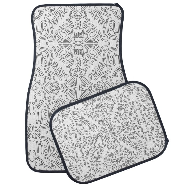 Minimalist Grey Floral Pattern Car Floor Mat (Set)