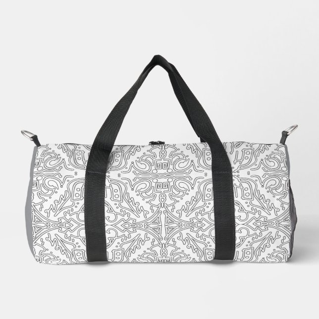 Minimalist Grey Floral Pattern Duffle Bag (Front)